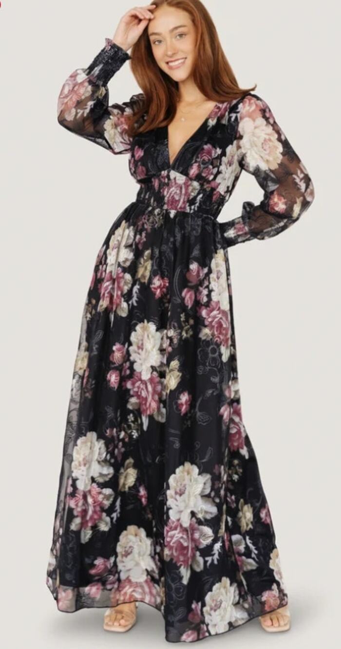 Baltic Born Womens Jolie Embroidered Tulle Maxi Dress Dark Floral Size XL NEW